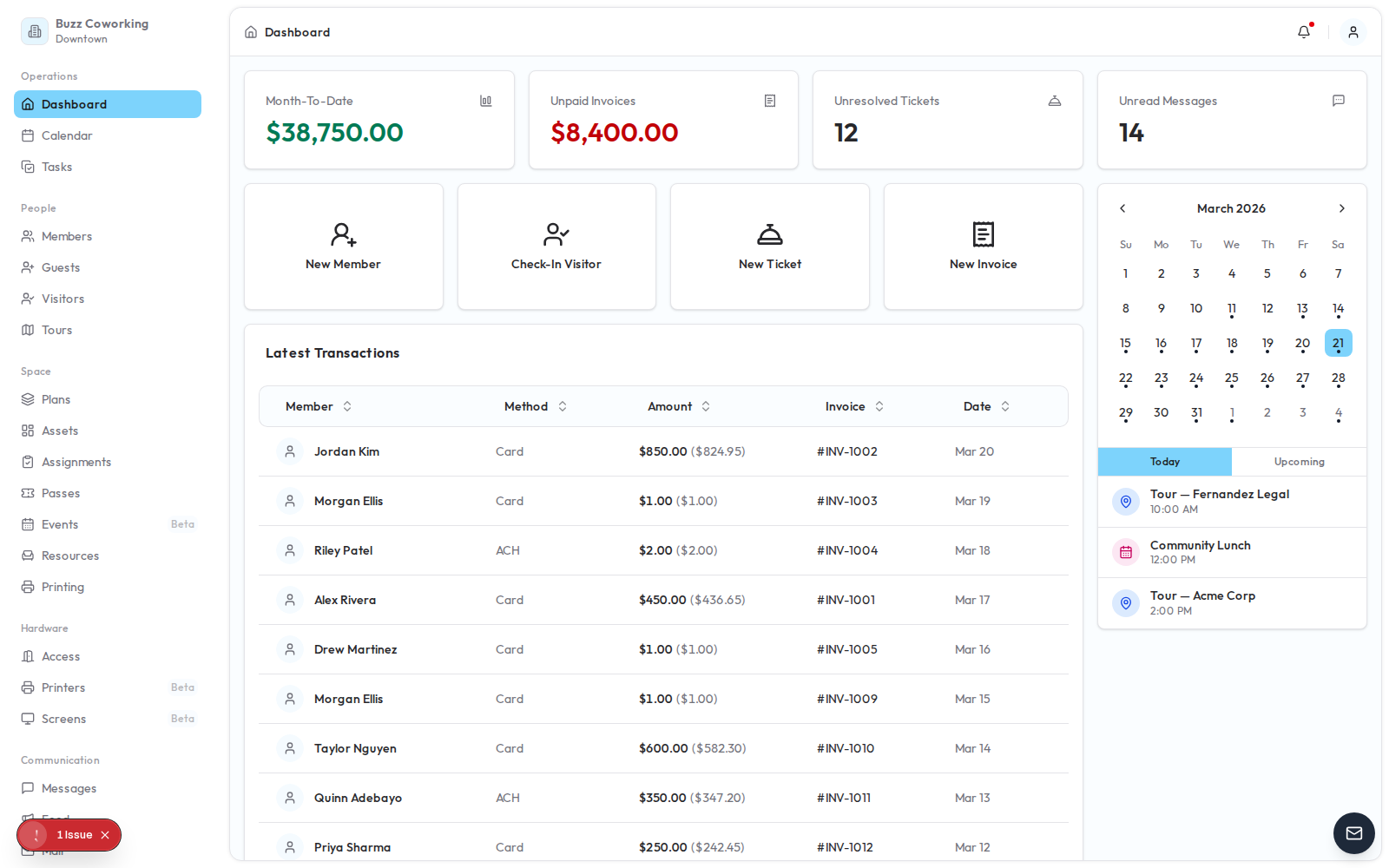 Deskie dashboard in Sky