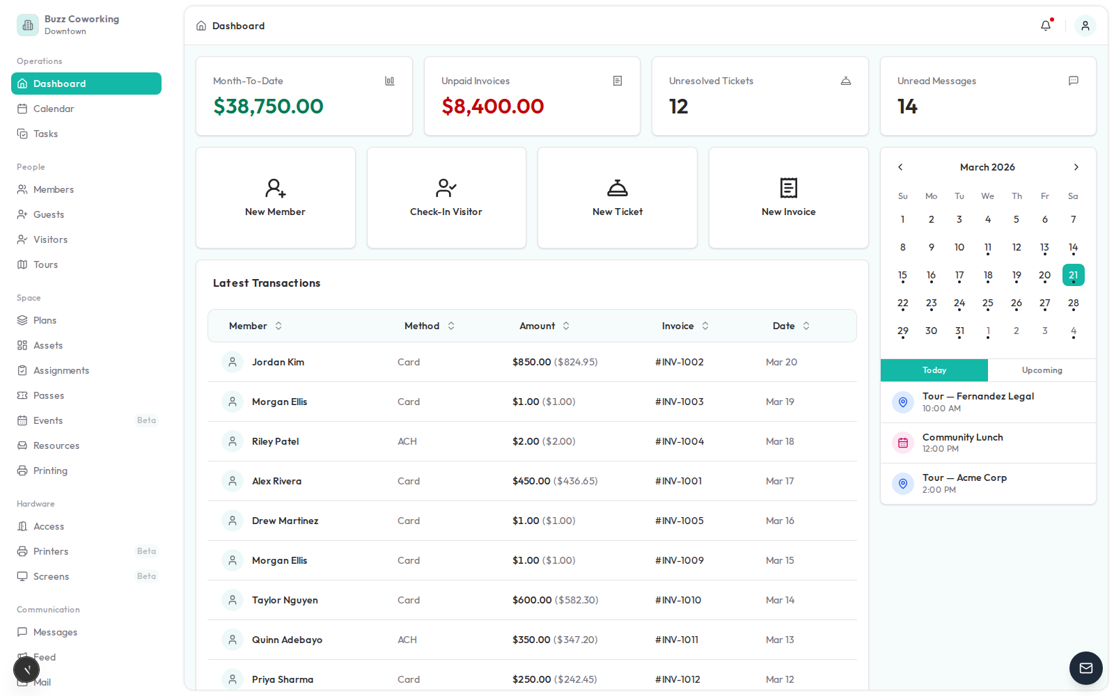 Deskie dashboard in Teal